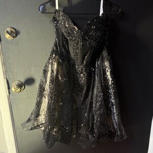 Black Sequin Strapless Dress